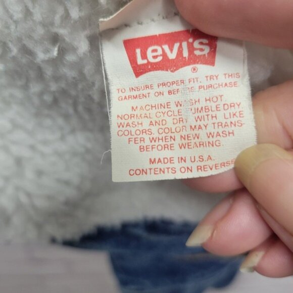VTG 80s Levis Sherpa Lined Denim Trucker Jacket Size 42R USA Made Snap Closure - Picture 10 of 10